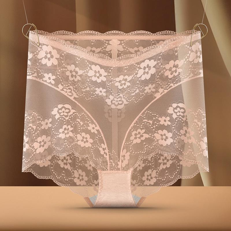 High waist lace boxer panties women's sexy hollow mesh hip lift comfortable cotton crotch shorts