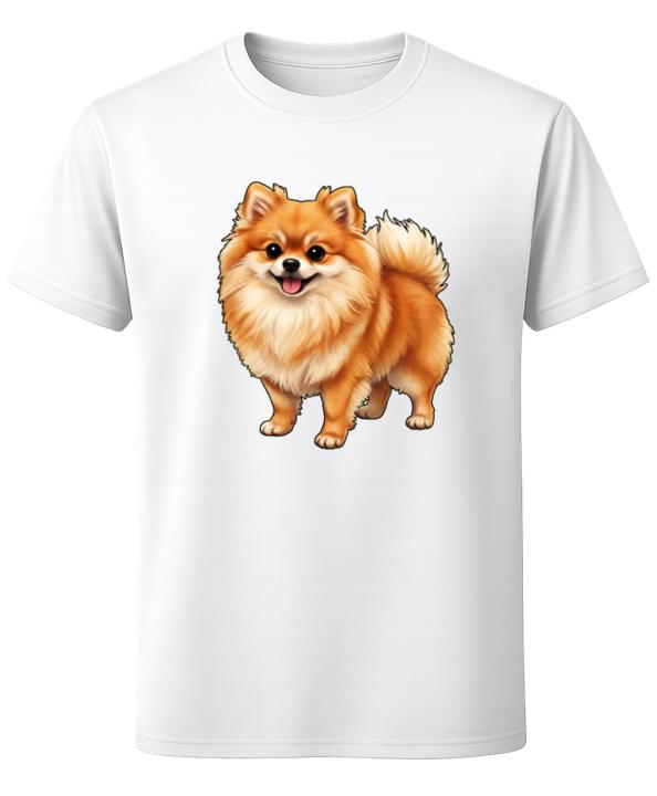 Fluffy Pomeranian Dog Cartoon Illustration T-Shirt Cute Pet Lover Unisex T-Shirt M