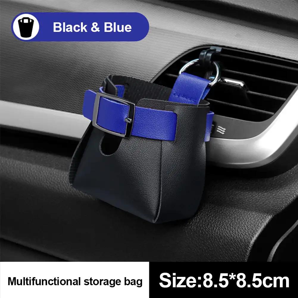 Car Air Outlet Leather Pouch Storage Bag Clip Hooks Auto Interior Box Organizer Phone Holder Car Air Vent Pouch Car Accessories
