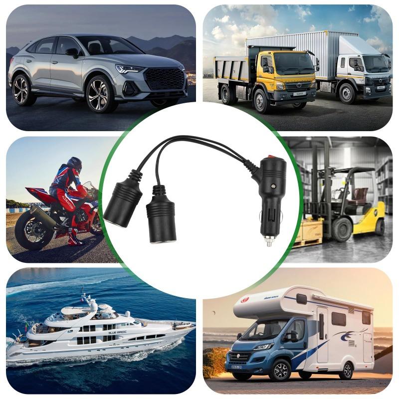 1pcs Universal Car Cigarette Lighter 12-24V Splitter Adapter 1 Male To 2 Female Sockets Y Splitter with On Off Switch 20cm New