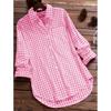 Spring and Autumn Women's Loose Plaid Lapel Long-sleeved Retro Pocket Shirt