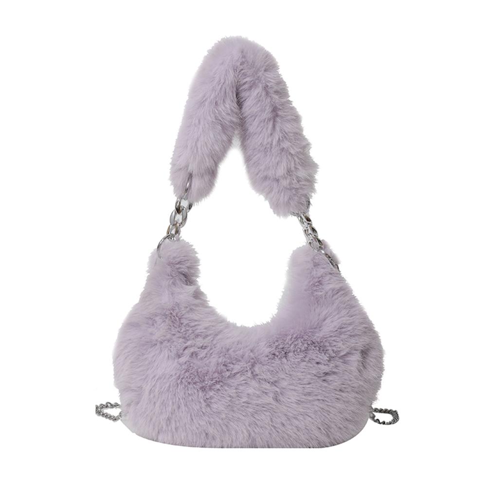 Women Chain Crossbody Bag Zipper Furry Tote Handbag Versatile Cute Satchel Bag Soft Girl Satchel Purse