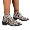 Autumn 2025 Chunky Heel Leopard Print Short Boots: Women's Plus Size Pointed Toe, British Style, Medium Heel Fashion