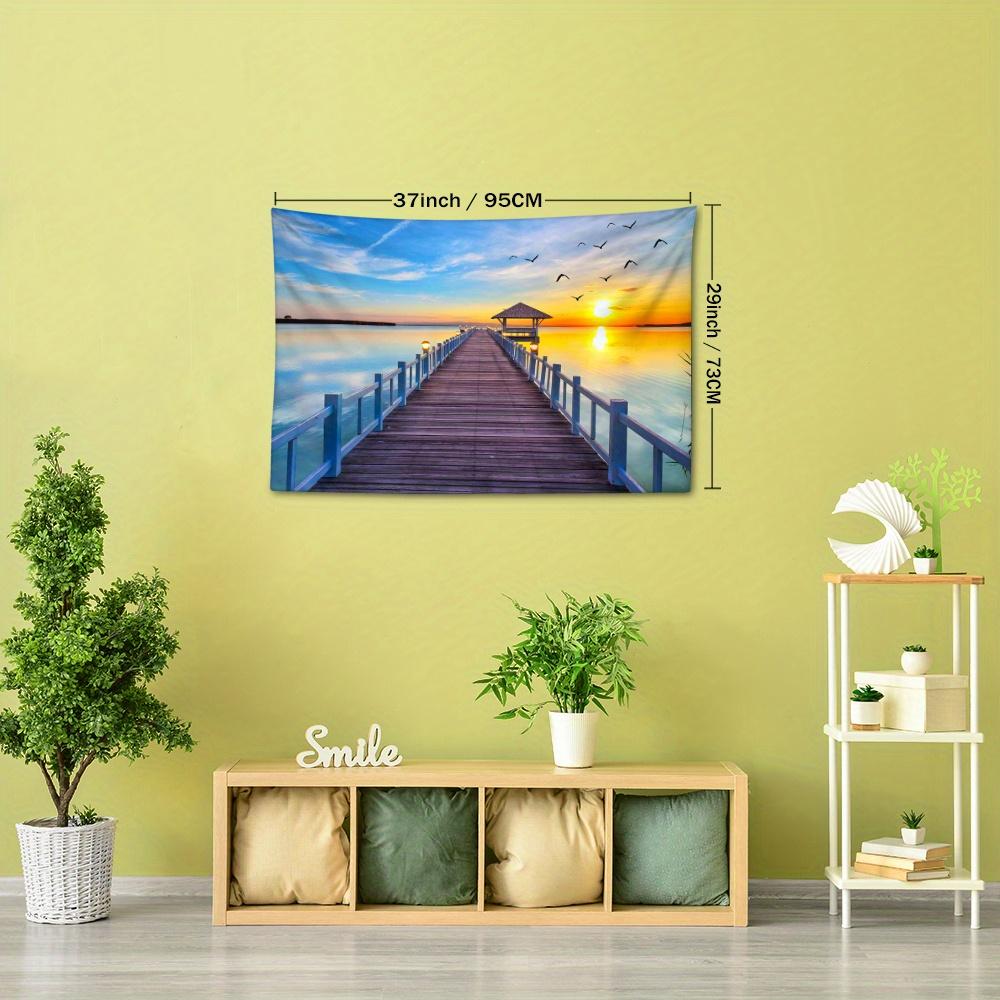 1pc Bridge Sunset Ocean Tapestry Wall Hanging Room Decoration Bedroom Decoration Living Room Background Natural Style Background Cloth Hanging Tapestr