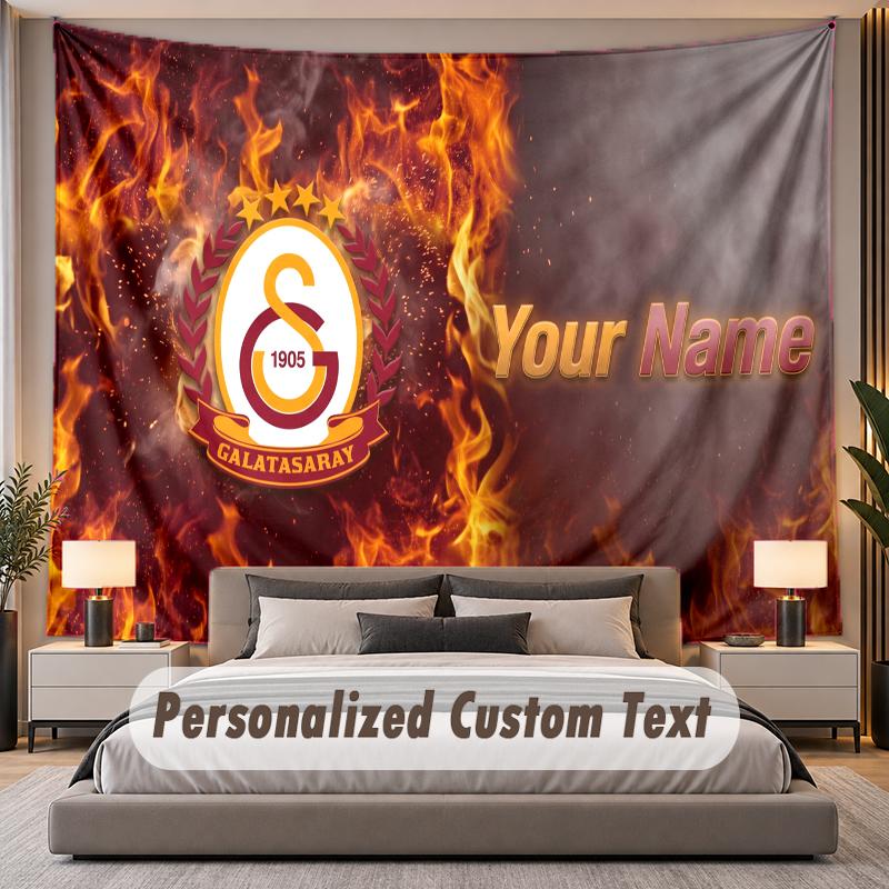 Benutzerdefinierter Namens-Text-Wandteppich Galatasaray FC Personalisierter Polyester-Wandteppich für Schlafzimmer und Zimmer