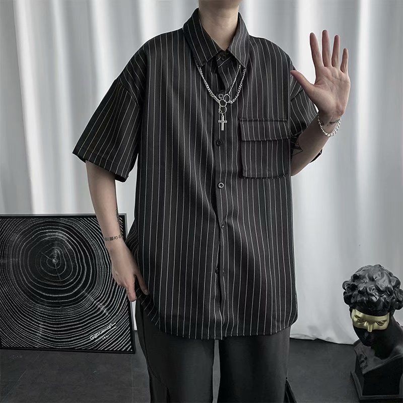 

Рубашка с короткими рукавами, мужская летняя свободная, высокого класса, большого размера, мужская куртка из ледяного шелка, повседневная, японская, тонкая, трендовая рубашка XS