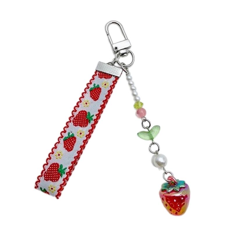 

Cute Ribbon Strawberry Keychain Pendant Lovely Hanging Decorations Keyring Charm for Purse Bag Backpack Handbag 1 червоний