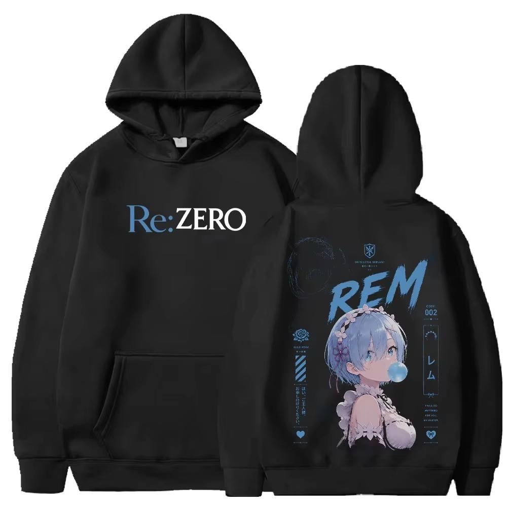 Unisex 2026 Re:Zero Rem Bubblegum Portrait Graphic Long Sleeve Anime Manga Loose Harajuku Streetwear Hoodies