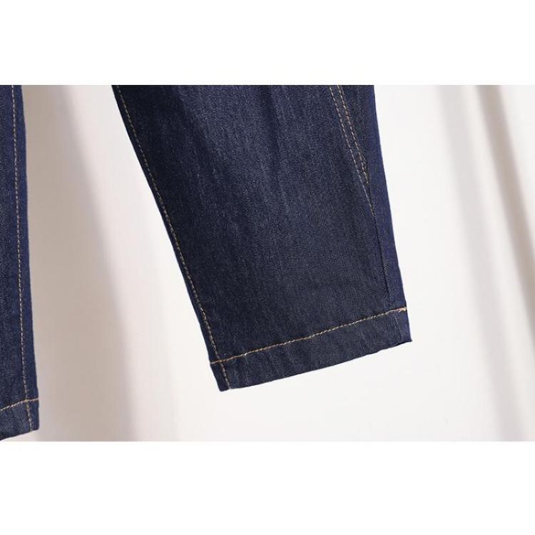 Plus Size High Waist Elastic Denim Jeans Women Loose Harem Casual Solid Trousers Long Pants 4XL