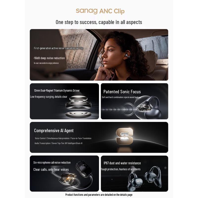 SANAG ANC Ear Clip Bluetooth Headset with Translator