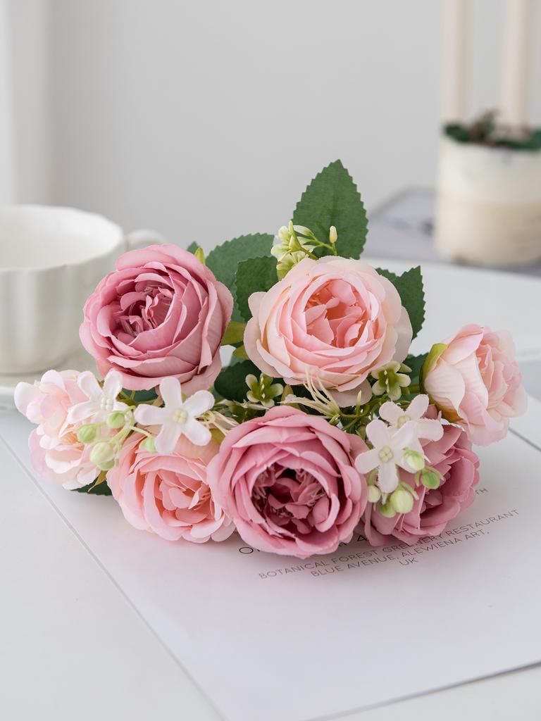Artificial Flower Vase for Home Decoration Accessories Wedding Scrapbook Peony Candy Box Arrangement Christmas Silk Rose Bouquet
