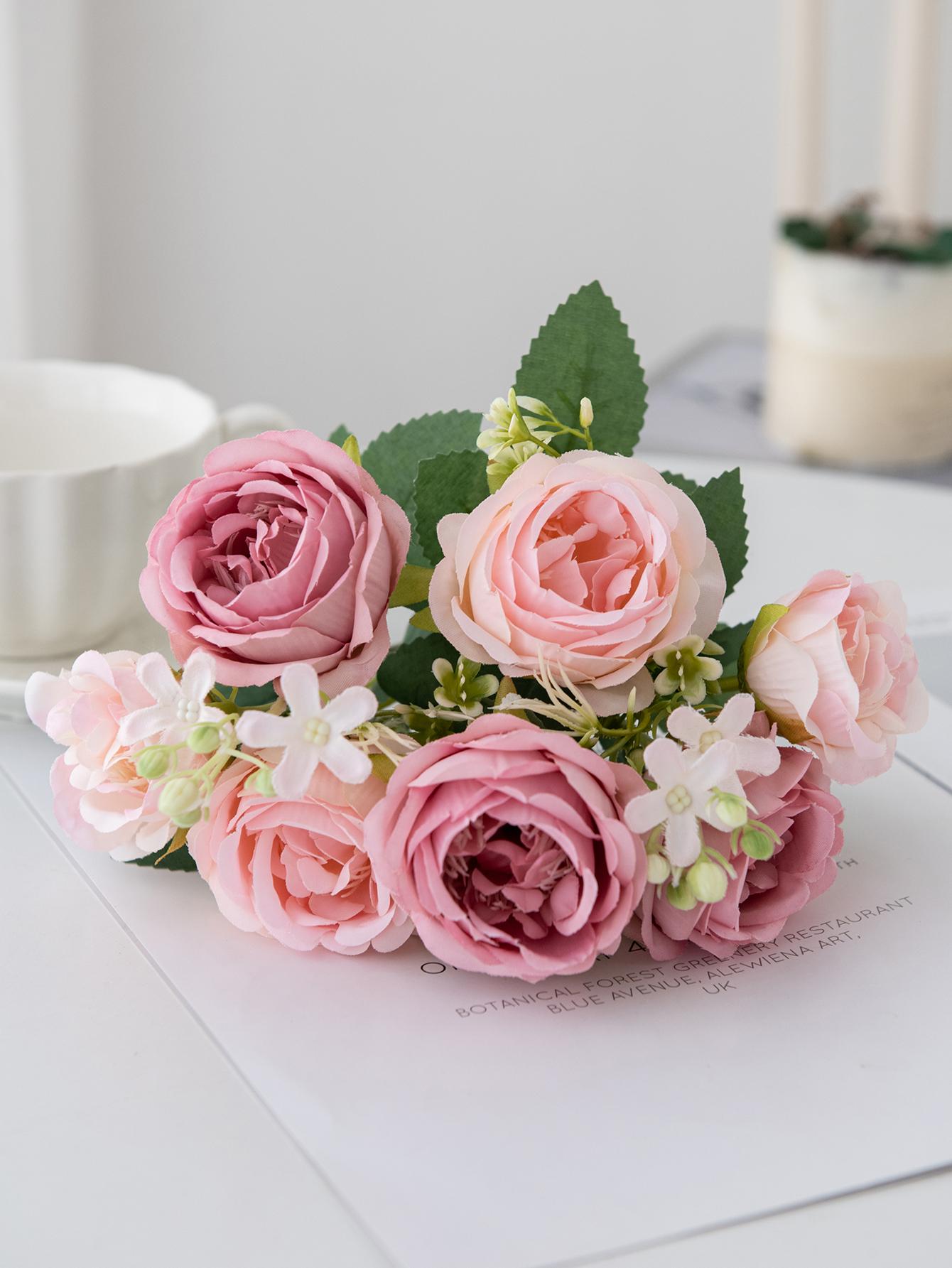 

Искусственная ваза для цветов для аксессуаров для украшения дома Свадебный скрапбук Пион Конфетница Композиция Рождественский букет из шелковых роз розовый