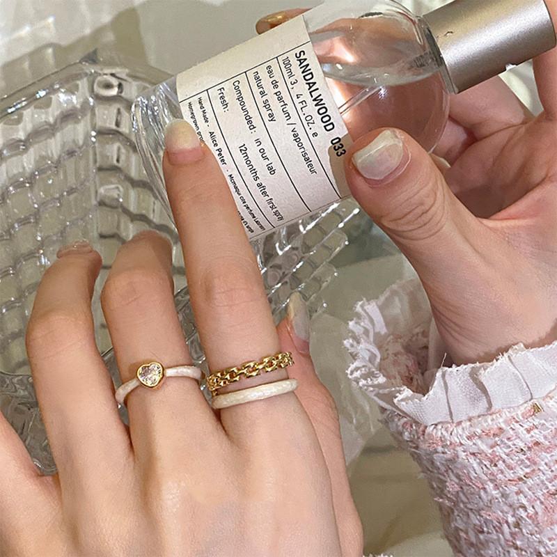 Chic Korean Design Adjustable Heart-shaped Copper Ring For Stylish Women