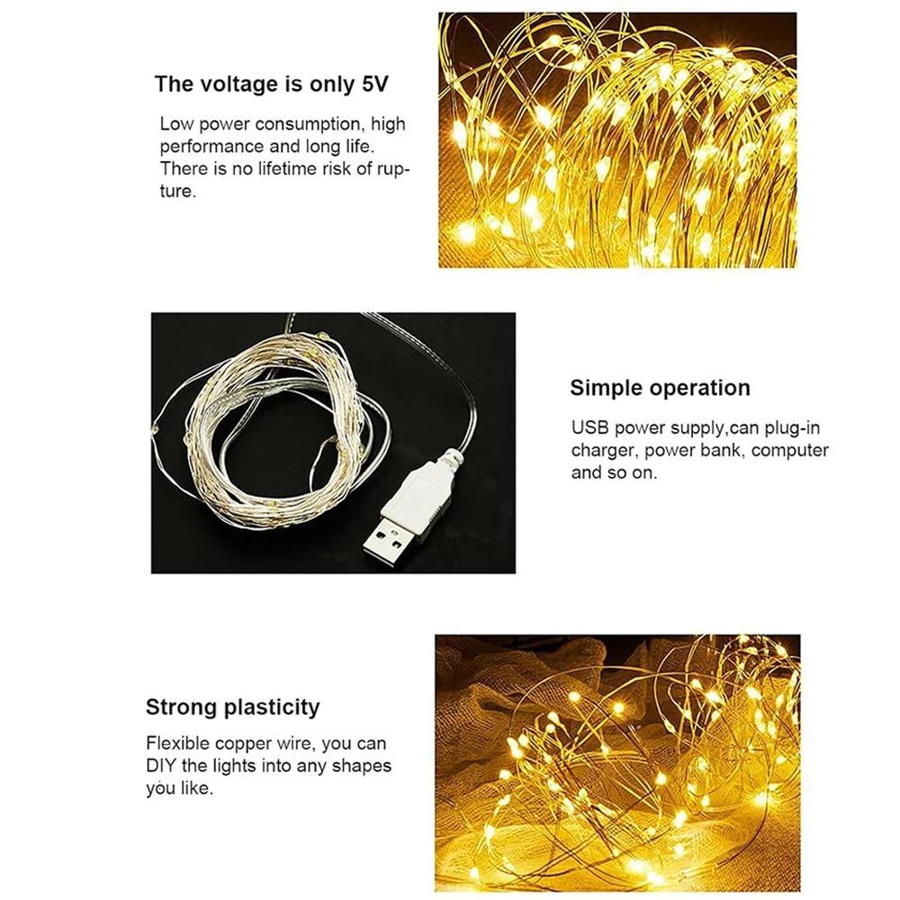 USB Powered String Light, 1-10m White/Warm White/Multi-Color Fairy String Lights for Wedding Party Christmas Festival Decor