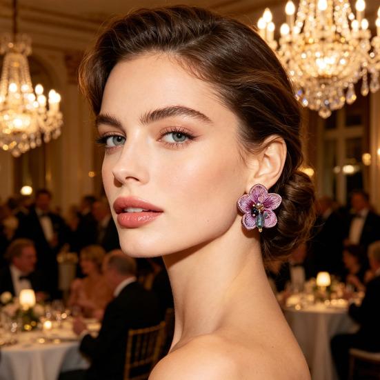 1 Pair Stud Earrings Sparkling Bright Lightweight Ear Studs Flower Shape Concert Earrings Jewelry