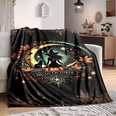 1pc Witchcraft Halloween Print Blanket   Lightweight Flannel Throw Blanket For Sofa, Bed, Living Room, Office, Outdoor Travel, Camping