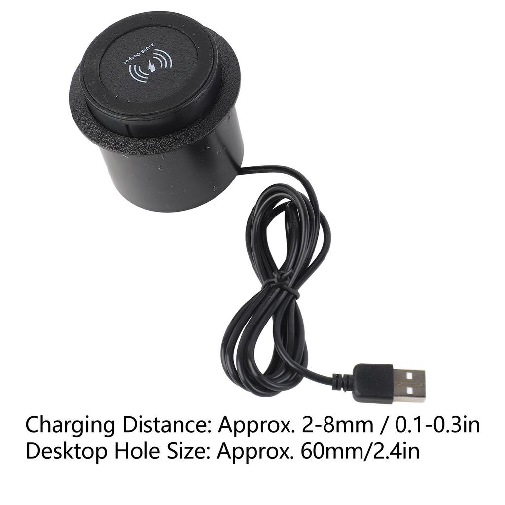 Wireless  Multifunctional Double USB Port Adapter 10W Hidden Embed in Desk Wireless  Pad 10W Wireless Charging Pad