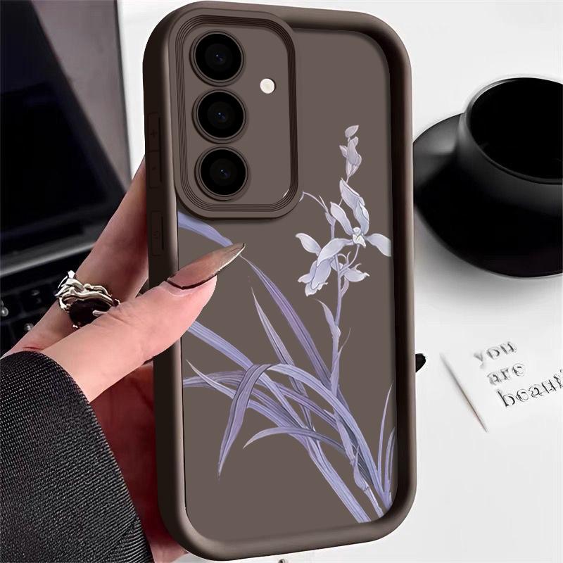 Purple Orchid Floral Pattern Case For Samsung Galaxy A57 A37 A17 A56 A36 A26 A16 5G A55 A35 A15 A54 S21 FE S22 S23 S24 Plus S25 Edge S26 Ultra Cover
