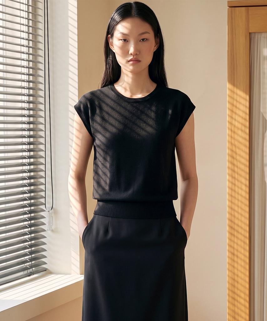 KIMDOH Arlo Ribbed Round Cap Top Black