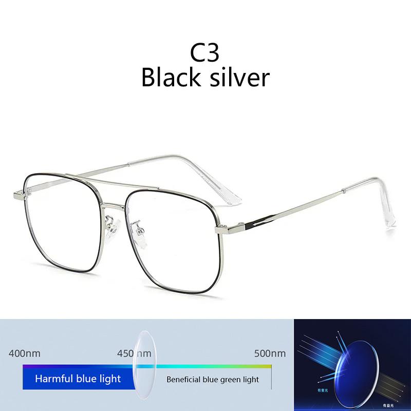 Blue Light Blocking Lens Eye Protection Eyeglasses Fashion Double Beam Metal Glasses Trend Retro Plain Face Eyewear Men