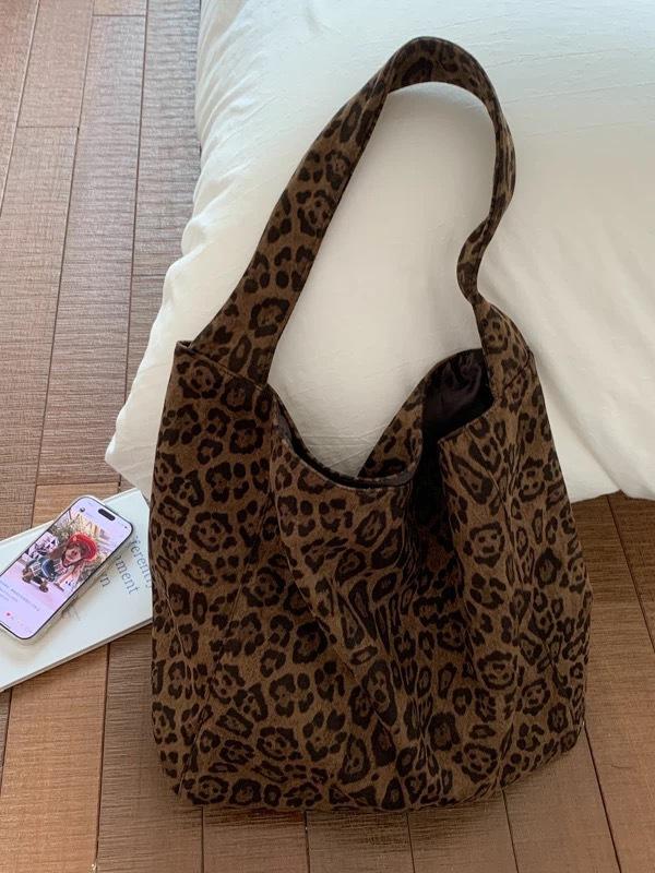 

Leopard Print Bag Women S Lazy Simple Style Versatile Shoulder Bag Simple Retro Commuter Tote Bag