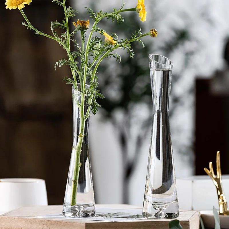 Transparente Glasvase Ornament Gäste Restaurant Vase Blumenarrangement Kleiner Mund Wasserblumen-Teiler Schreibtischdekoration