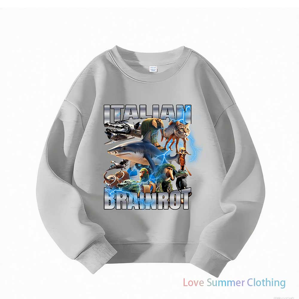 2025 Italian Brainrot Funny Kids Hoodie Boy’s Tralalero Tralala Tung Tung Sahur Bombardiro Crocodilo Brr Brr Cappuccino Hoodie