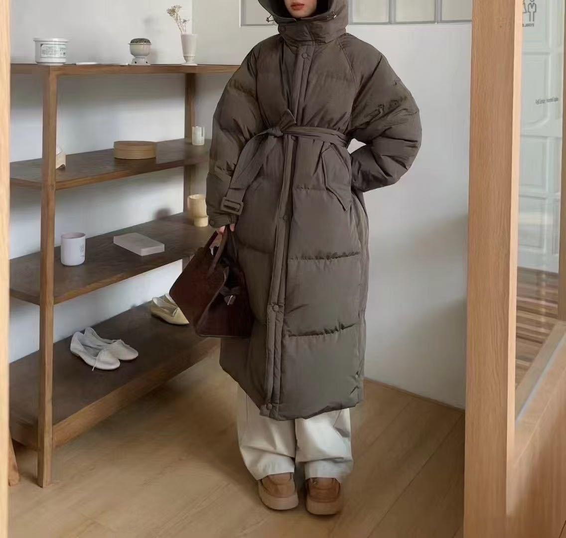

Women s Korean Style Long Belted Down Coat - Winter Thickened White Duck Down Jacket Extra Large темный кофе