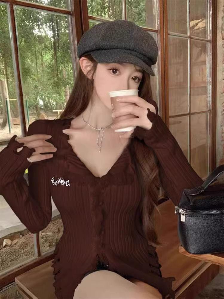 Women's Irregular Bodycon Knit Sweater - 2025 Spring/Autumn Long Sleeve Top