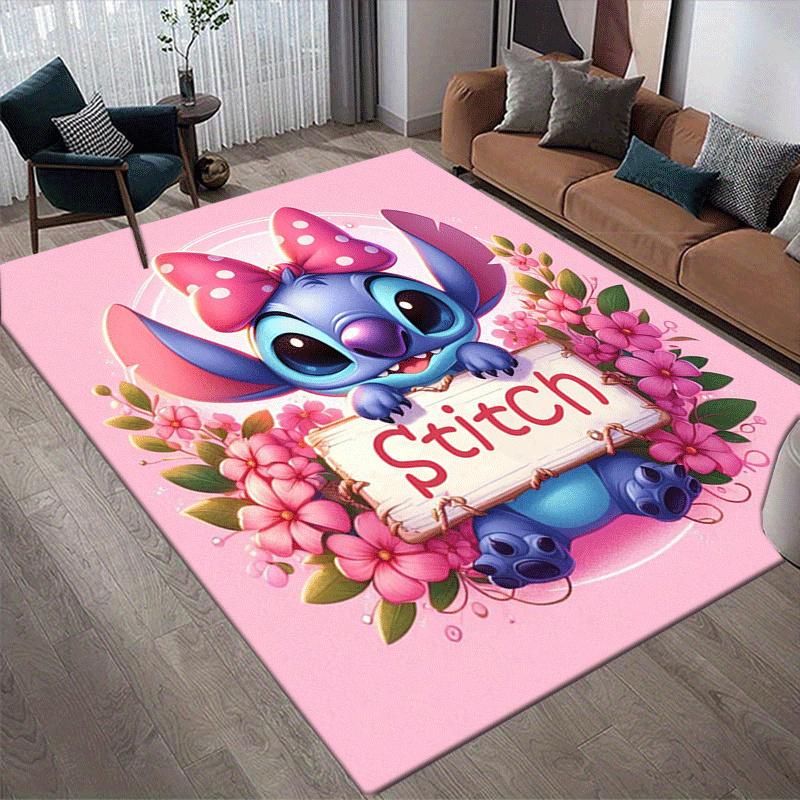 1pc Cute Stitch Pattern Area Rug Soft Flannel Floor Mat for Living Room,Office,Bedroom and Carpet,Sofa Coffee Table Floor Mat