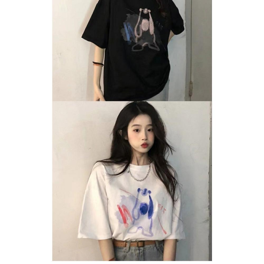 Women's Summer Drop Shoulder Loose T-Shirt, Korean-Style Short-Sleeve Stylish Top, Comfortable and Breathable