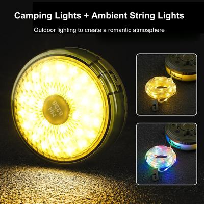 Lampe de camping à LED rechargeable par USB pour tente d'extérieur, guirlande lumineuse colorée et chaleureuse, ruban à mesurer