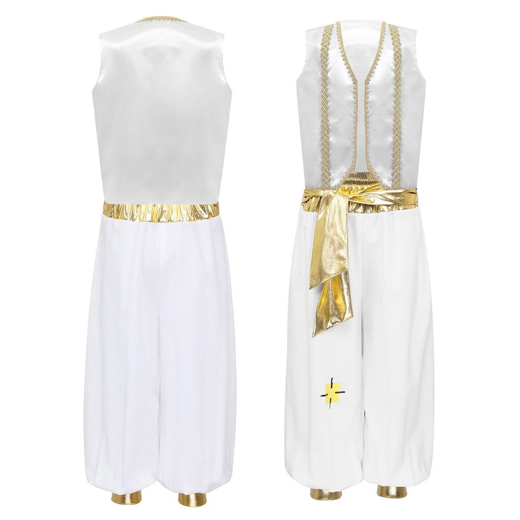 Jungen Arabischer Prinz Kostüm Ärmellose geflochtene Weste Hose mit Gummizug Harems-Outfit Halloween-Kleidung