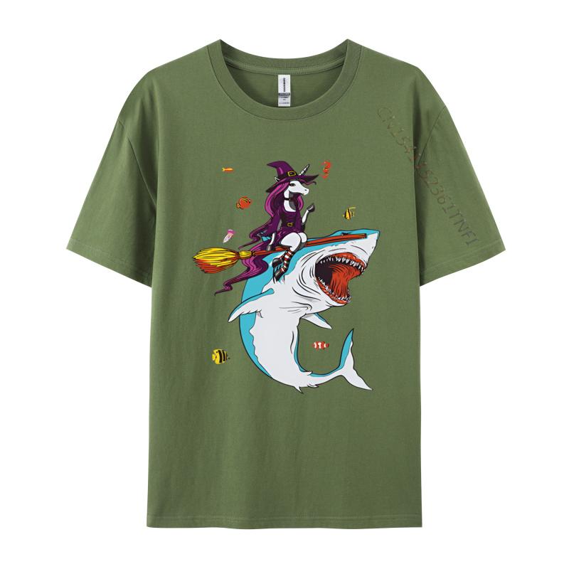 Funny Unicorn Riding Shark Halloween T Shirts Printed Tshirt Men Tee Shirt Anime Adult Man Top Shirts