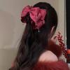 French Retro Bow Beads Claw Clip Korean Fashion Red Ponytail Clip Women's Hairpin Hair Accessory