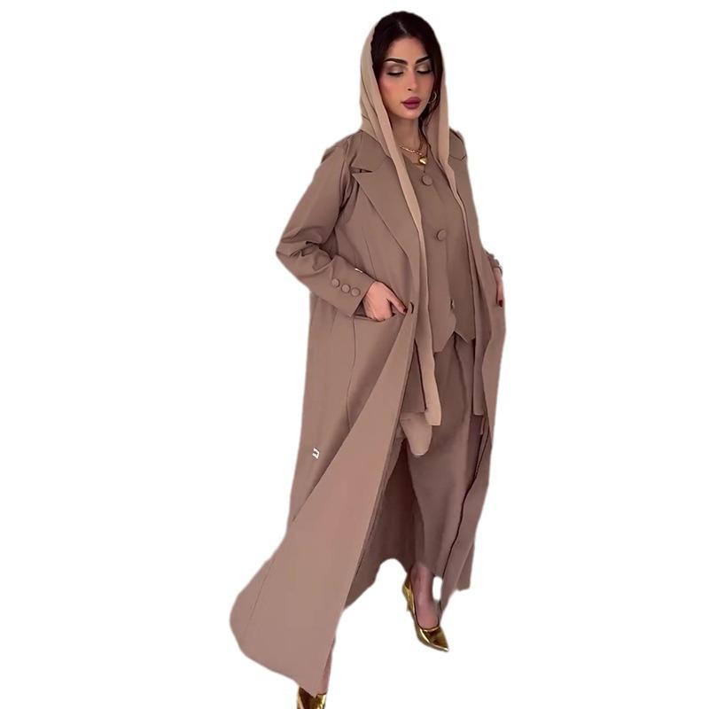 2024 European-American Autumn Winter Fashion Three-Piece Set: Vest, Sleeveless Top, Long Pants & Coat