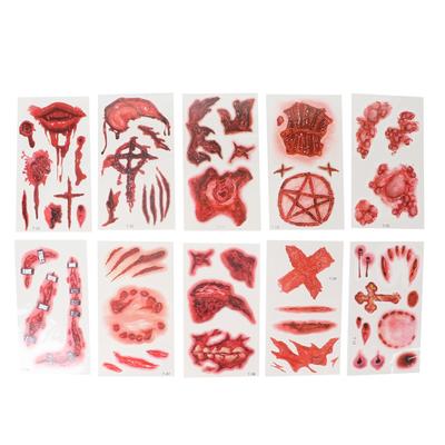 10pcs Halloween Scar Tattoos Waterproof Horror Fake Bloody Wound Face Stickers for Halloween Fake
