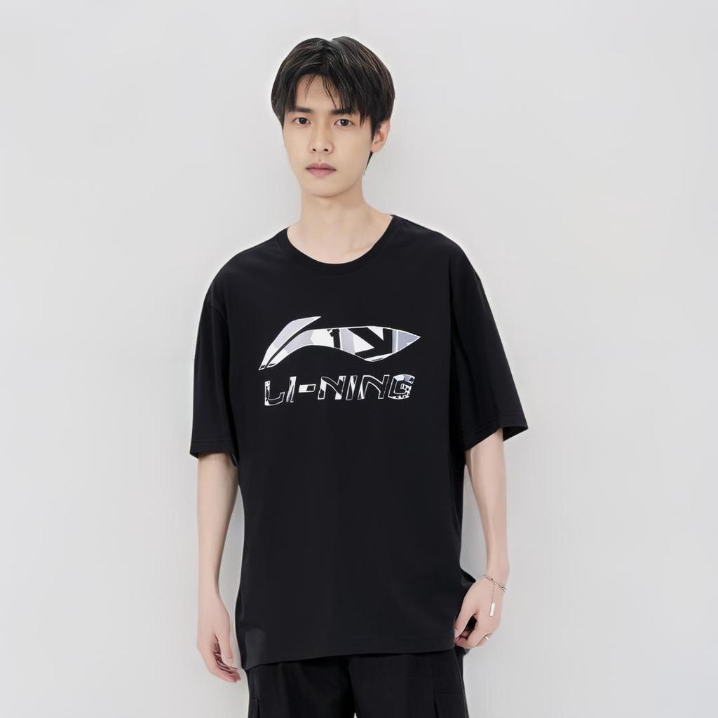 Li Ning Logo Loose Fit Quick Dry Short Sleeve T-Shirt Men Tops Black AHSU975-1