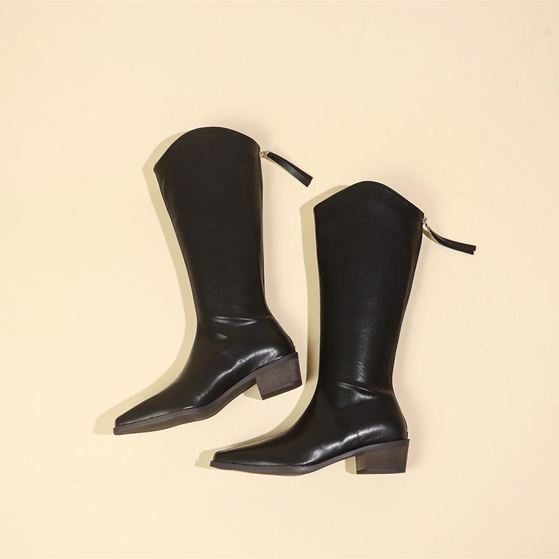 Новые женские туфли женские сапоги на молнии толстые высокие каблуки с острым носком — фото 10