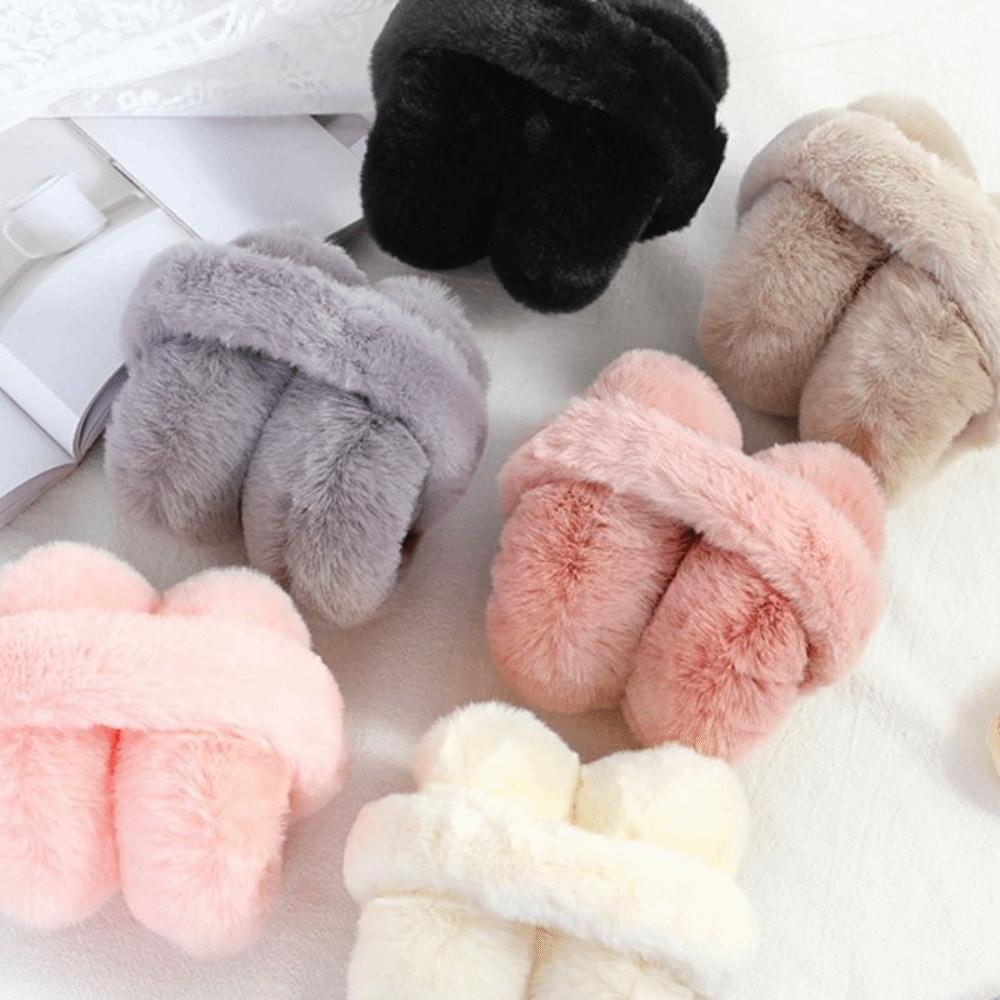 Soft Plush Ear Warmer Solid Color Folding Earflap Fashion Winter Warm Earmuffs Women