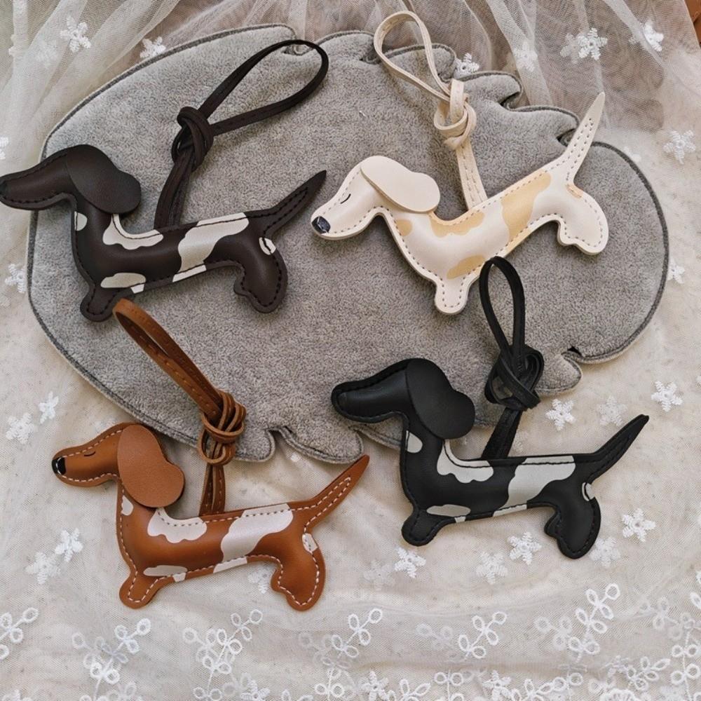Handmade Puppy PU Leather Key Ring Cute Animal Bag Charm DIY Dachshund Dog Keychain  Keys Ornament