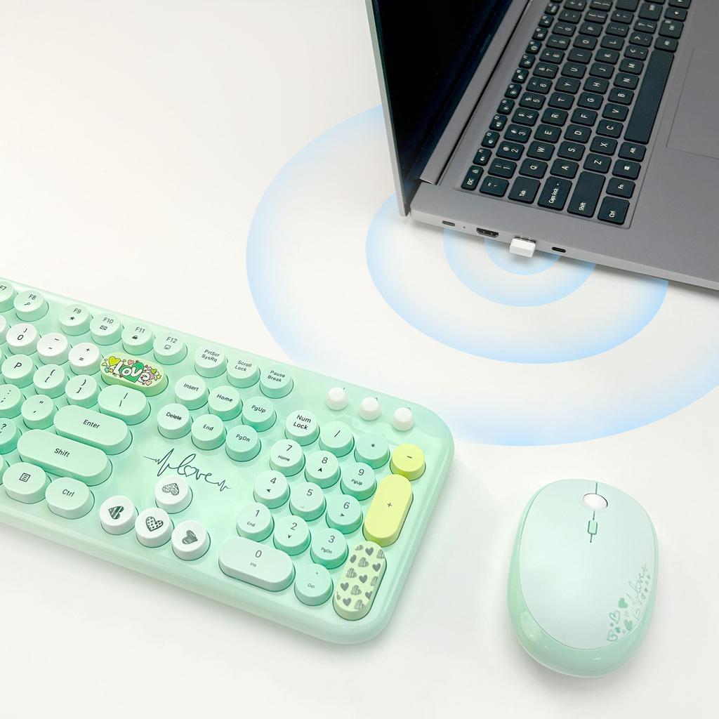 MOFII Adorable Vintage Typewriter Look Wireless Keyboard + Full-Sized Mouse Set | Universal Desktop/Laptop Use (2.4GHz)