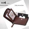 Korean Style Men's Retro Short Wallet - Patchwork Card Holder with Zippered Coin Purse and Driver's License Document Bag.