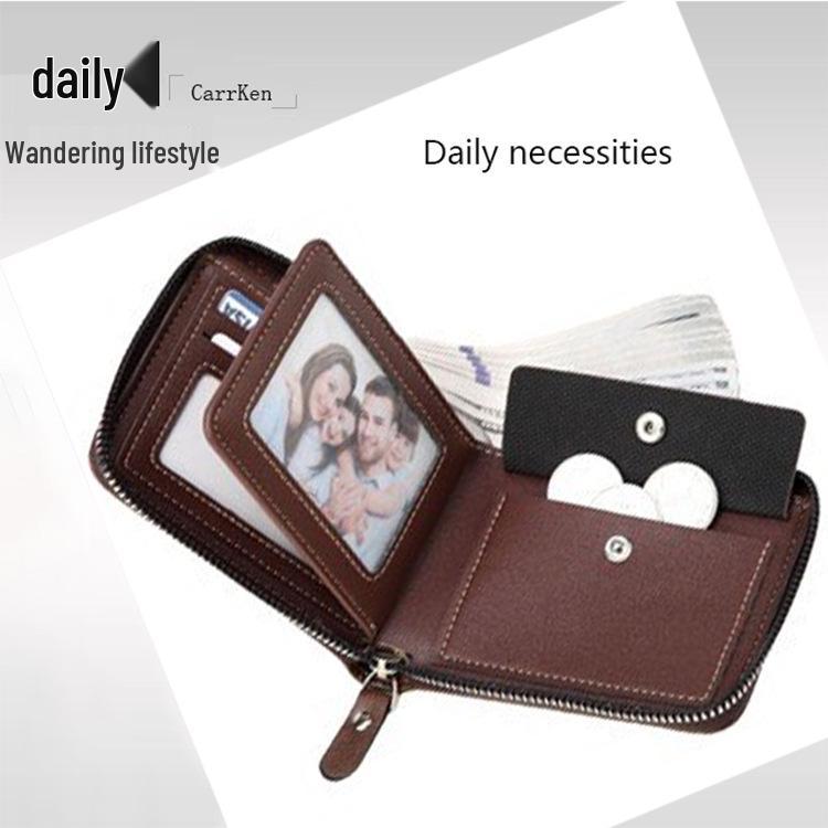 Korean Style Men's Retro Short Wallet - Patchwork Card Holder with Zippered Coin Purse and Driver's License Document Bag.