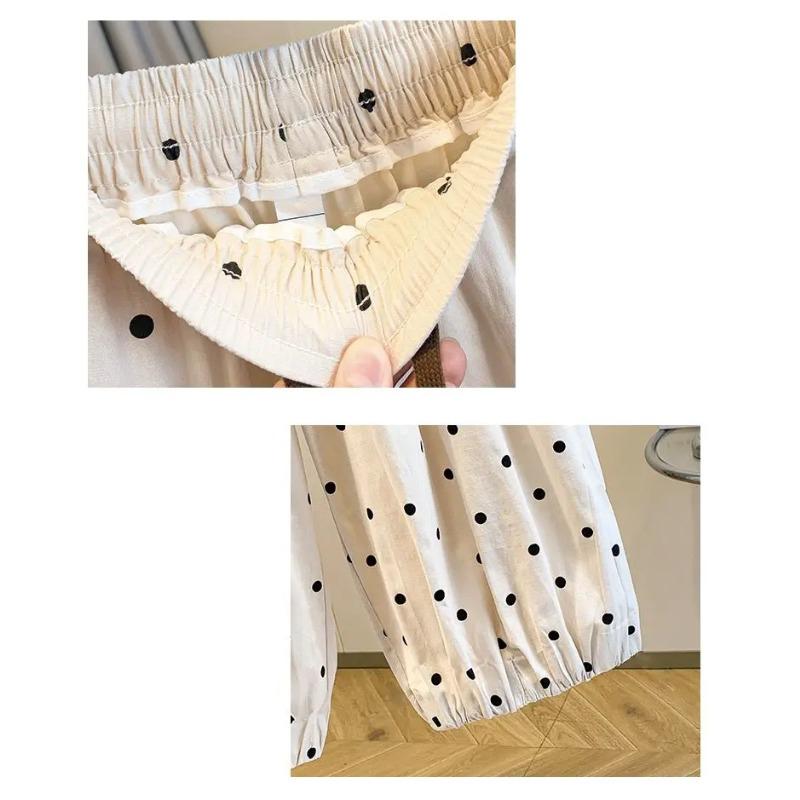 2026 Summer Cotton Linen Polka Dot Trousers Women's Loose Wide Leg Versatile Nine Point Harem Pants Korean Version Lantern Pants
