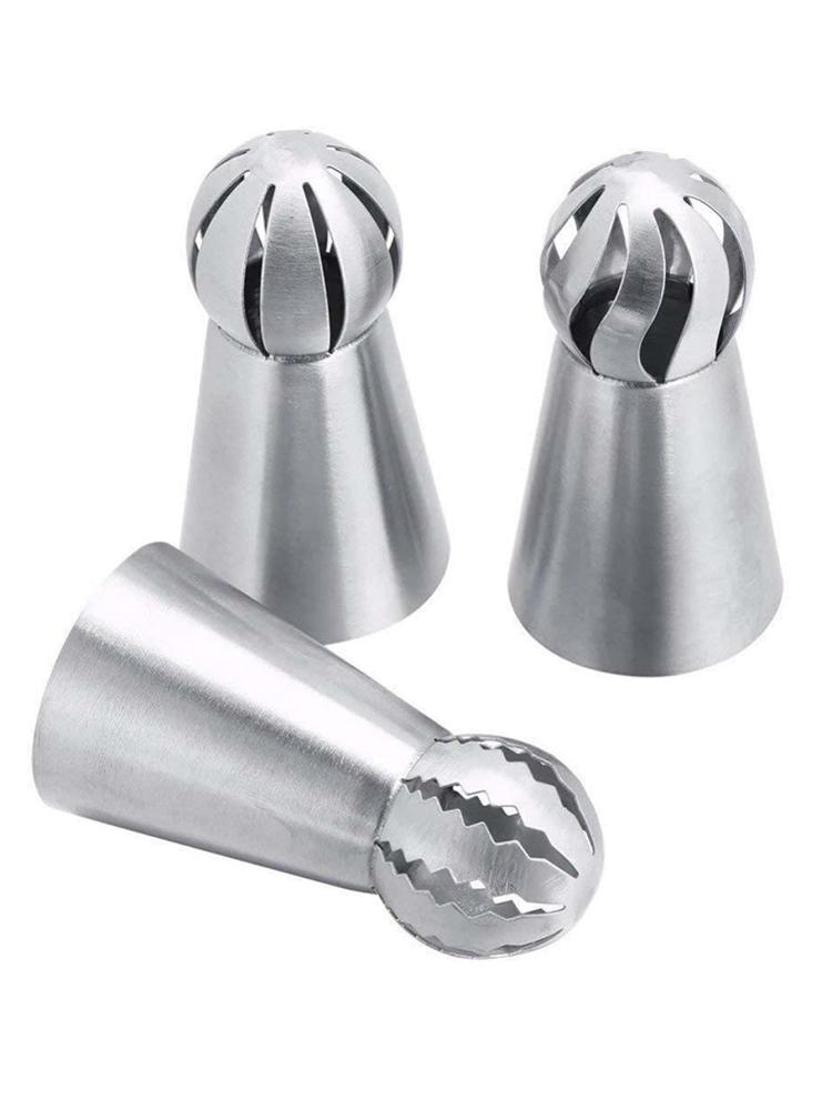 3pcs/set Stainless Steel Cupcake Sphere Ball Shape Icing Piping Nozzles Cake Decorating Tool Pastry Cream Spout for DIY Baking