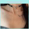 Leather Black Stunning Choker Necklace For Women With Decorative Silver Charm Bell