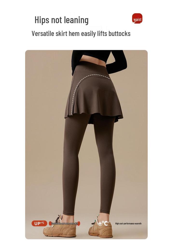 Plus-Size Micro-Flare Skirted Leggings for Women - Warm, Thick, Velvet Base Layer for Spring & Autumn