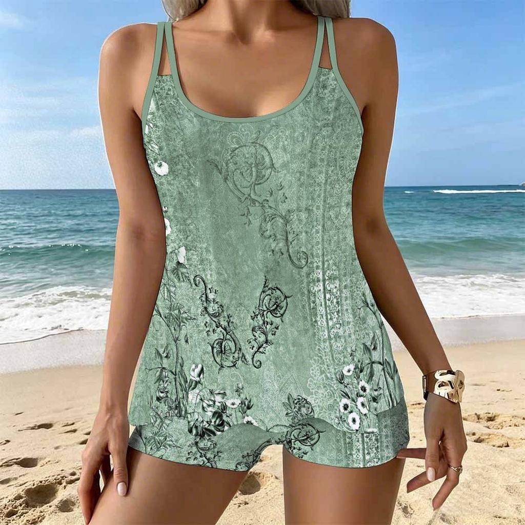 Women's Swimwear Tankini 2 Piece Swimsuit  Scattered Small Floral Fragments Vacation Bathing Suits