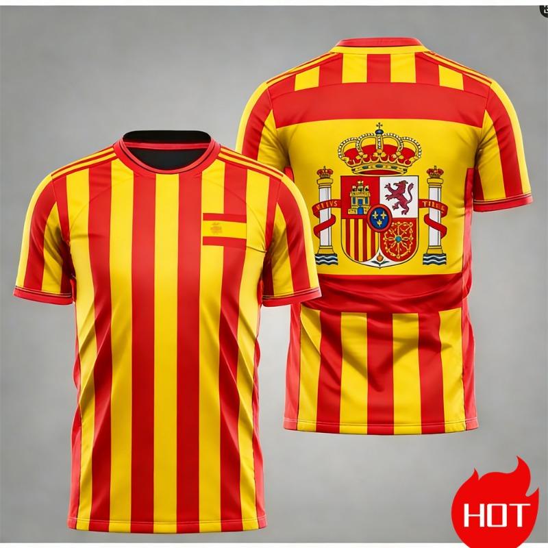 Men's Maillot Football T-shirts Summer Spanish Jersey T-shirt Spanish Flag Outdoor Sports T-shirt Breathable Round Neck T-shirts